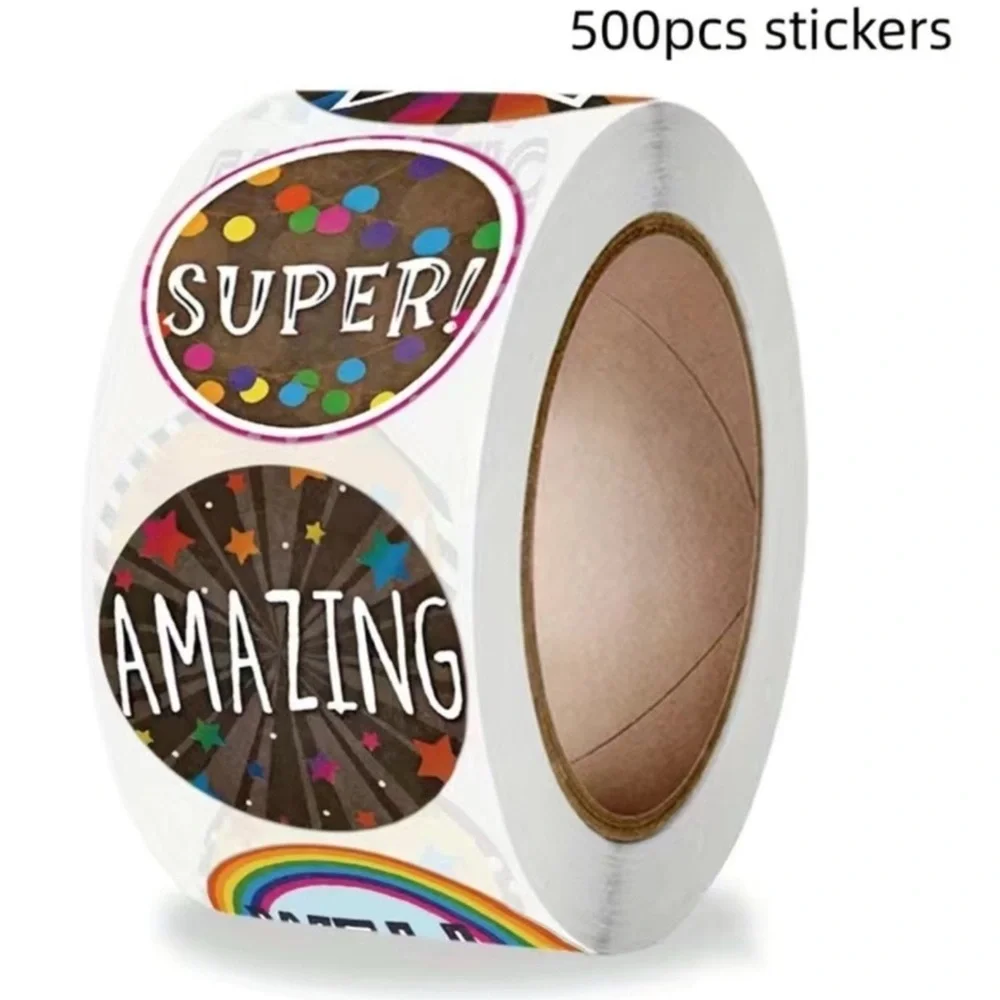 New! 500 Colorful Motivational Sticker Roll Wow Well Done Great Excellent